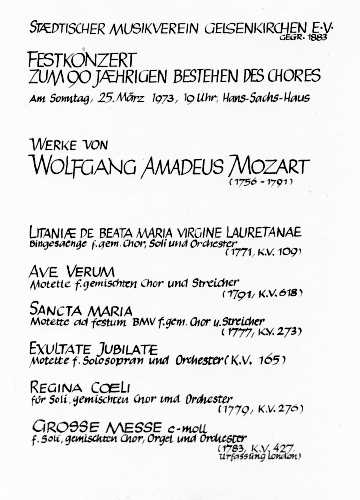 Programmzettel zum Festkonzert zum neunzigjährigen Bestehen des Musikvereins Geslenkirchen am 25.03.1973