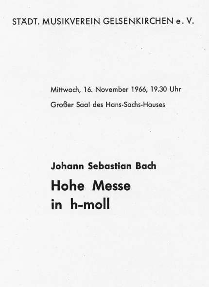 Programmheft zum Konzert des Stdtischen Musikvereins mit Eduard Bchsel an der Orgel am 16.11.1966. Titelblatt.
