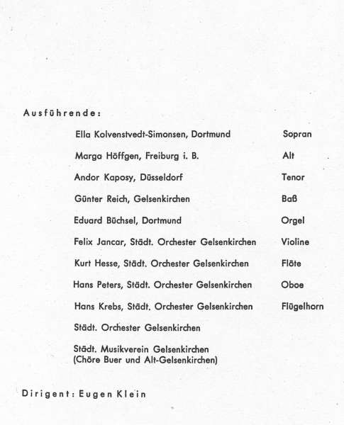 Programmheft zum Konzert des Stdtischen Musikvereins mit Eduard Bchsel an der Orgel am 16.11.1966. Ausfhrende.