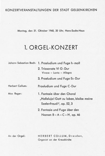 Programmheft zum Orgelkonzert mit Herbert Collum am 31.10.1960.