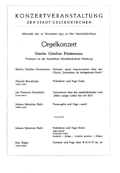 Programmzettel zum Orgelkonzert mit Martin Gnther Frstemann am 16.11.1955.