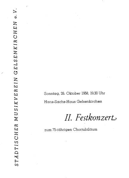 Programmheft zum Festkonzert des Stdtischen Musikvereins mit Karl-Heinz Grapentin an der Orgel am 26.10.1958, Titelblatt.