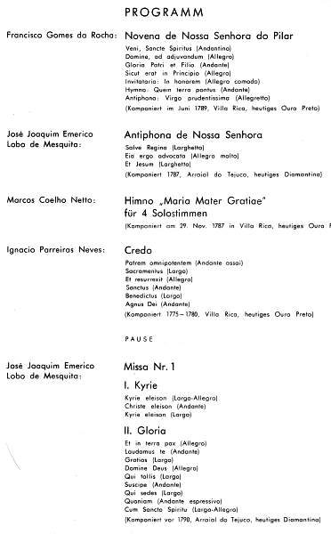 Programmheft zum Konzert mit brasilianischer religiser Musik mit Franz Rttger an der Orgel am 02.10.1961. Programm.