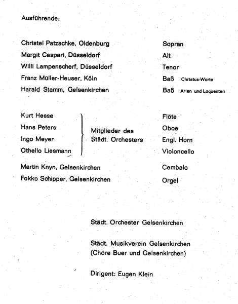 Programmheft zum Konzert des Stdtischen Musikvereins mit Fokko Schipper an der Orgel am 16.03.1969. Ausfhrende.