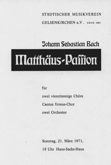 Programmheft zum Konzert des Stdtischen Musikvereins mit Fokko Schipper an der Orgel am 21.03.1971. Titelblatt.